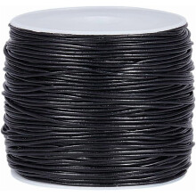 1mm Black Cowhide Leather Cord, 49-55 Yds Round String on Spool – Genuine Leather for Jewelry Making, Bracelets & Necklaces (DIY)