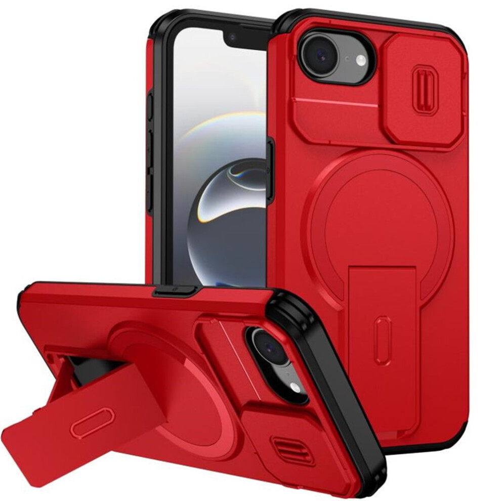Iphone 16E 6.1" Case: Magsafe, Invisible Fold Stand, Sliding Camera, Shockproof, Dropproof, Rugged, Â Compatible With Iphone 16E Red 9496895294814