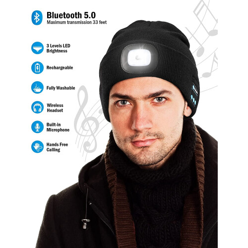 Καπέλο Bluetooth με φως, επαναφορτιζόμενο USB, καπάκι κεφαλής 4 LED με ασύρματα ακουστικά, 1