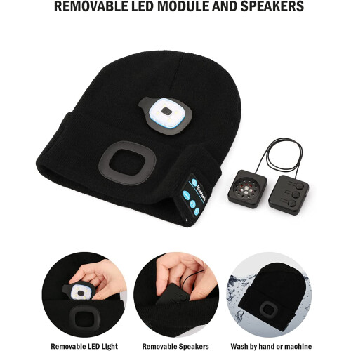 Καπέλο Bluetooth με φως, επαναφορτιζόμενο USB, καπάκι κεφαλής 4 LED με ασύρματα ακουστικά, 2