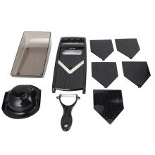 Picadora de verduras de acero inoxidable, guantes resistentes a los cortes incluidos, para un picado seguro, mandolina ajustable con cortador de