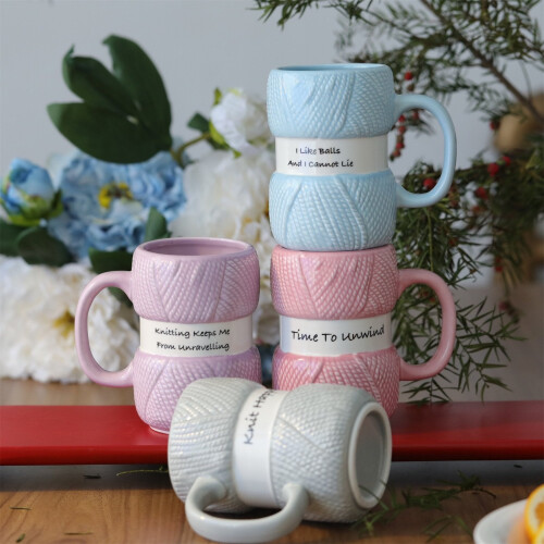 Αστεία Κεραμική Κούπα Πλεξίματος 420ml/14oz Χρωματιστή Μαλλί Μπάλα Κύπελλο Σημαδιών 1
