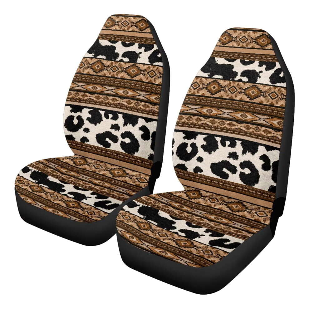2Pcs Universal Aztec Cow Print Car Seat Covers For Cars, Suvs, Sedans, Trucks Â Soft Cushion Protection Coral 9377112584843
