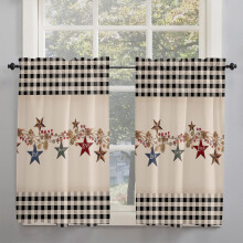 Rustic Star & Farm Berries Curtains 2-Pack, Vintage Black Lattice Border, Semi-Sheer, Rod Pocket, 42x54", for Kitchen/Bath/Living Room/Bedroom