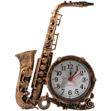 Desk Clock Retro Vintage Desk Clock Saxophone Shaped Bronze 1Pack 7.5X5.3X1.6In