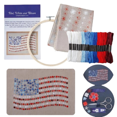 Independence Day Embroidery Kit Floral Stamped Pattern with