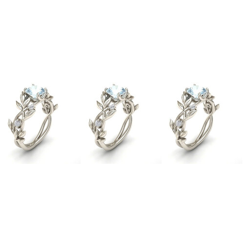 3Pcs Silver Women Rings Leaf Shape Wedding Engagement Rings 2