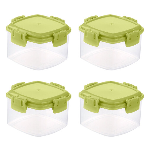 4Pcs Condiment Boxes Large Opening Stackable with Lid Dust-proof Translucent Spice Holding Sauce Squeeze Bottle Mini Seasoning Boxes for Kitchen