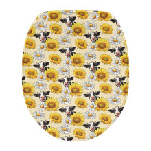 Couvercle de couvercle de toilette Vache Tournesol – Rond/Allongé, Couverture complète, Lavable en machine, Antidérapant, Housse anti-poussière