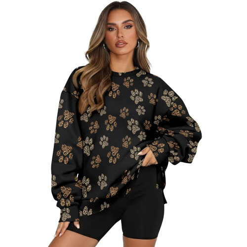 Leopardenmuster Damen-Sweatshirt, langärmelig, Oversize