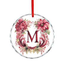 Ornement en verre Lettre M Monogramme Initiale Florale Aquarelle Ornement Rond Personnalisé Lettre Initiale Décoration de Noël et de Maison