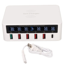 USB Charging Hub Led Screen Fast Charger Station, 100W PD QC3.0Wireless Fast Charging Multi Device Support Durable And Reliable Compact Design Wide