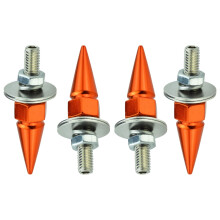 Kit com 4 parafusos de placa de matrícula com ponta antirroubo na cor laranja, compatíveis com a maioria dos veículos, motocicletas e caminhões.