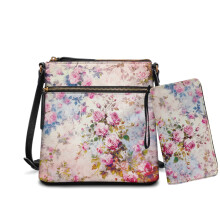 Set geantă și portofel crossbody din piele PU vintage roz – impermeabilă, ușoară, curea reglabilă, cu buzunare multiple, compatibilă cu