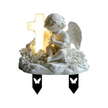 Anjo de Jardim para Decoração | Decoração de Pátio em Acrílico 2D Impermeável | Querubim Iluminado com Velas para Cemitério, Gramado e Jardim