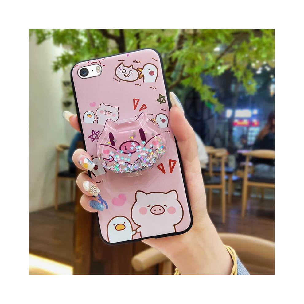 Glitter Soft Phone Case Compatible With Iphone 5/5S/Se – Rotatable Kickstand, Anti-Knock Tpu Silicone Cover 9065194326061