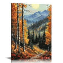 Modern Forest Wall Art Canvas Print: Red Maple Trees, Autumn Nature Photography, Realism, Rustic Scenic, 12x16 in