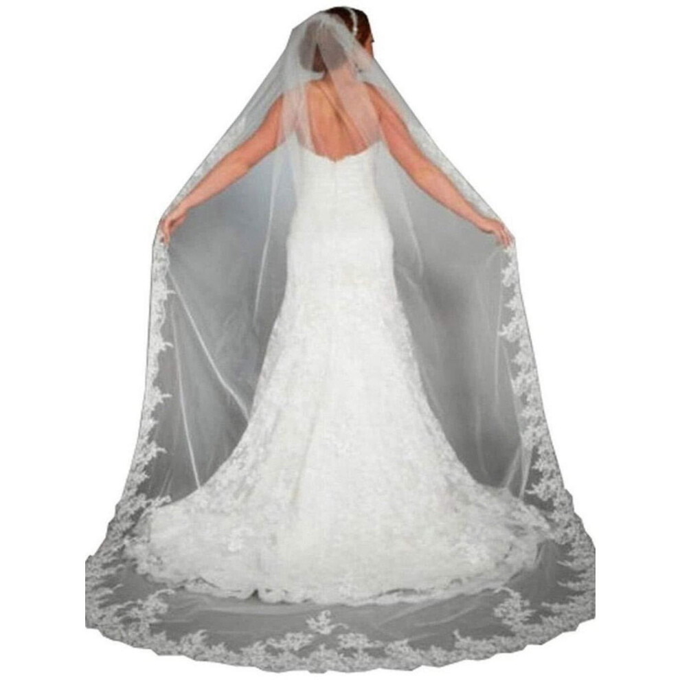 Wedding Veil Cathedral Long Wedding Veil Lace Veils For Brides With Comb For Women Floral 118" Veil Headpeice (Ivory) Ivory