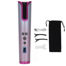 Wireless Auto Curling Iron With LCD Screen Heat Protection Chamber Smart Sensor Anti Tangle Hair Styler Multiple Temp Timer Settings For Salon