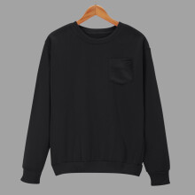 SYMOID herrtröja med rund hals, 100 % polyester, avslappnad passform med bröstficka, ribbade muddar/nedkant, svart L – perfekt för vardag, gym