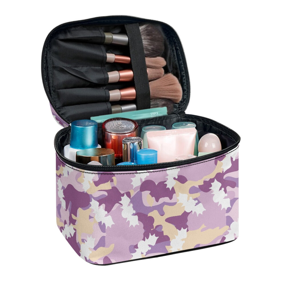 Purple Camouflage Wide-open Portable Makeup Bag Organizer Purse Travel Storage Travel Cosmetic Makeup Bag Adult