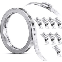 Stainless Steel Worm Drive Hose Clamps (9 pcs, 11.5 ft) – Adjustable for Intercooler, Pipe, Plumbing, Tube & Fuel Line