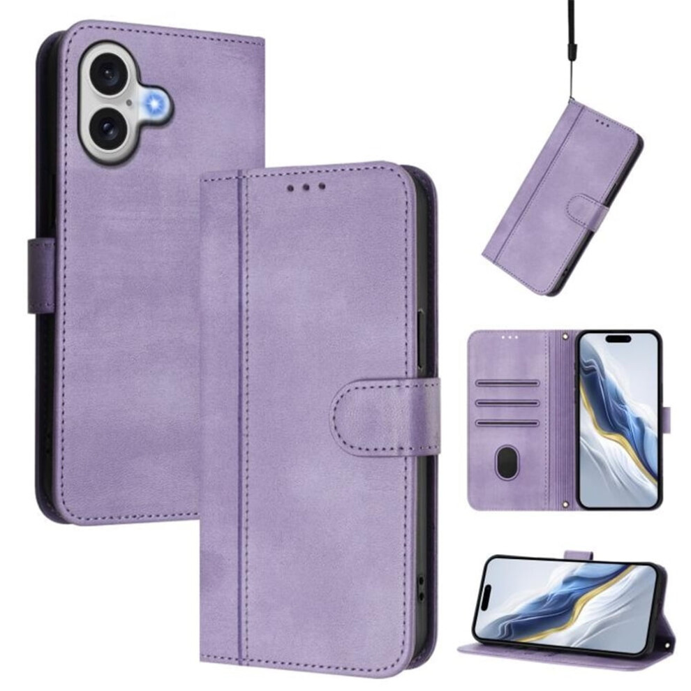 Flip Leather Tpu Wallet Case With Card Holder & Wrist Strap For Iphone 17 (6.3"), Shockproof Â Compatible With Iphone 17 Purple 9450273101149
