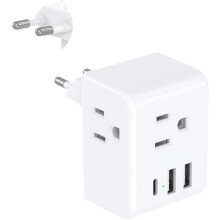 WH 1-Pack EU Travel Plug Adapter w/ 3 Outlets & 3 USB Ports (1 USB-C) – Compatible with Italy, Spain, France, Germany
