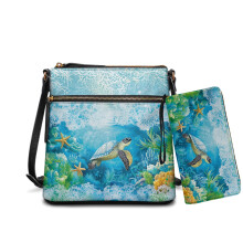Set geantă crossbody mare din piele PU cu imprimeu coral și portofel pentru femei, geantă elegantă cu curea de umăr reglabilă pentru