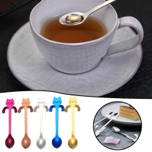 5Pc Stainless Steel Kitten Stirring Spoon Set (Natural+Gold+Rose Gold+Purple+Blue) – Compatible with Coffee & Kitchen Use