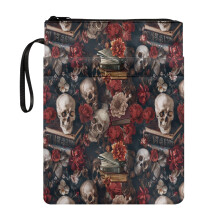 Skull Rose Paperback Book Cover with Handle Polyester Fabric Zipper Bible Book Carrying Bag for Bible or Book Lightweight Paperbacks Notebook Book