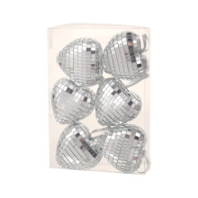 6 PCS Heart-Shaped Mirror Ball Ornaments, Reflective Disco Pendants for Christmas Tree, Party, Wedding (Silver)