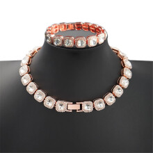 Fashion Men/Women Hip Hop Miami Cuban Chain Four Sided Rhinestone Necklace/Bracelet Set Fashionable High Quality Personalized Jewelry Gift