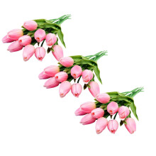 Lot de 30 tulipes artificielles réalistes au toucher, tiges de tulipes roses en polyuréthane de 35 cm (13,77 pouces) pour la décoration de la