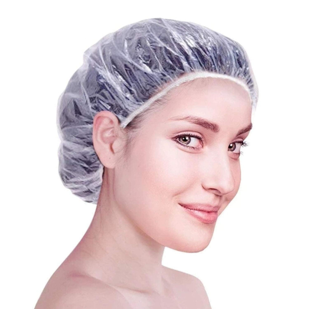 Unisex 50Pcs Disposable Shower Caps - Plastic Shower Cap Disposable, Clear Waterproof Plastic Caps For Women Hair Spa Salon Hotel Travel
