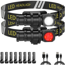 Linterna frontal LED recargable para adultos – 7 modos, inclinación de 180, luz roja, imán, linterna y diadema desmontables, uso en
