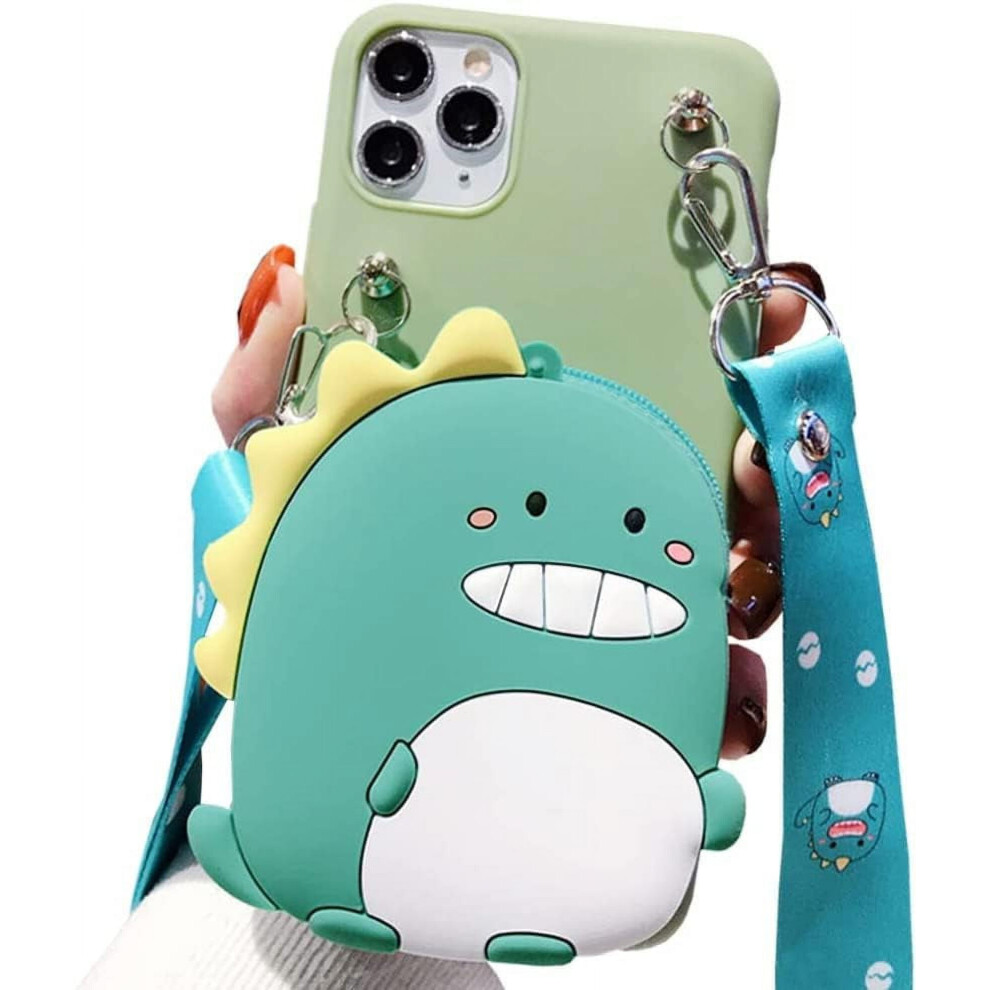 Cute Dinosaur Wallet Case With Strap For Iphone Xs Max Â Kawaii Soft Silicone Shockproof Cover Green 9180435295125