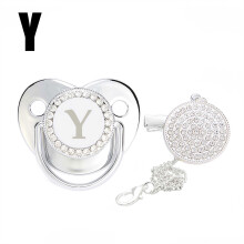 Nrmvnmi Baby Pacifier and Clips with Rhinestones Silver Bling 26 Letters Initials Personalized Baby Infant Newborn Pacifier