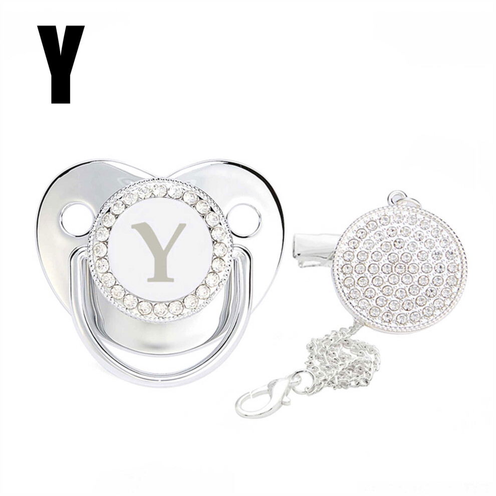 Nrmvnmi Baby Pacifier And Clips With Rhinestones Bling 26 Letters Initials Personalized Baby Infant Newborn Pacifier Silver
