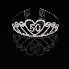 Pretyzoom 1PC Crown Rhinestone Hair Comb Hollow Silver Alloy for 50th Birthday Party