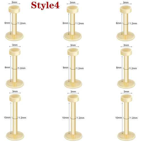 Acryl lippiercing stud, 9 stuks, 4-16 g, 3 mm top