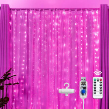 300 Soilse Cuirtín Sí faoi stiúir LED9.8ft 9.8ft, Cumhachtaithe ag USB, 8 Mód + Cianrialtán, Ag luí le Laistigh/Lasmuigh, Bainiseacha,