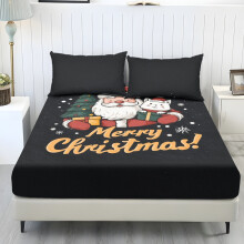 Juego de sábanas Twin Cooling de poliéster con estampado de Papá Noel y gato, 3 piezas
