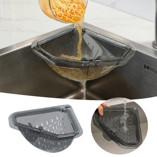 Triangular Drain Rack Dish Drying Mat with Filter, Space-Saving, Stainless Steel, Adjustable, Compatible with Standard Sinks 1