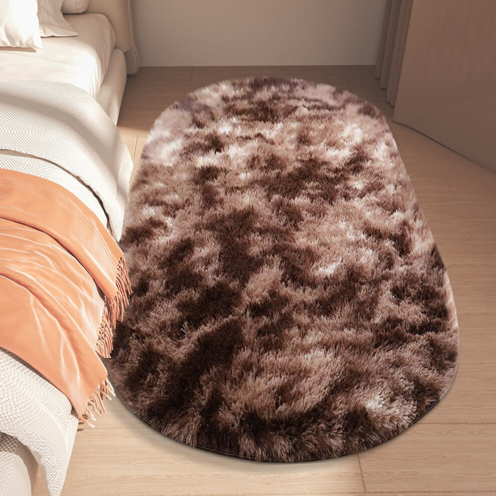 Fluffy Bedroom Rug, Oval Area Rug Shaggy Carpet 2 x 5 Feet Small Cute Rug for Dorm Kids Room Nursery Home Decor Plush Shaggy Carpet Clearance