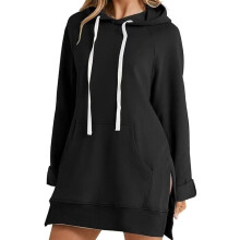 Gúna Hoodie Rómhór Te do Mhná, Geansaí Tarraingthe Ócáideach First Ones le Muinchille Fada agus Póca Cangarú