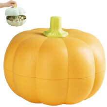 Pumpkin Snack Tray/Bowl with Lid, Rotatable Double-Layer Fruit & Candy Holder (Yellow), Compatible with Halloween Decor