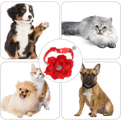Red Rhinestone Dog Collar Adjustable Plush for Stylish Pet Decor 2
