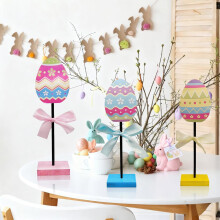 Set van 3 eiertoppers, decoratieve eieren met strik voor decoratie, ideaal om hoogte en vrolijkheid toe te voegen aan uw feestelijke paastafel.
