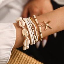 7PCS Shell Bracelet Women Boho Layered Beaded Jewelry Accessories Perfect for Vacation or Casual Attire Summer Fashion Essentials